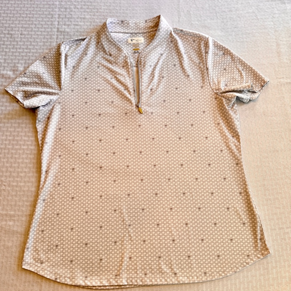 Greg Norman ML75 PlayDry Polo Shirt‎ XL Beige Palm Print Golf Top